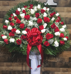 RED AND WHITE ROSE BASKET