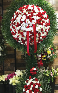 RED & WHITE ASSORTED WREATH WITH ORCHIDS